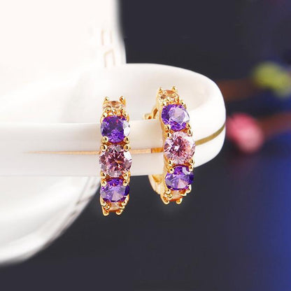 Amethyst Multistone Huggie Earring With Austrian Crystals 18K Gold Pla