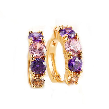 Amethyst Multistone Huggie Earring With Austrian Crystals 18K Gold Pla