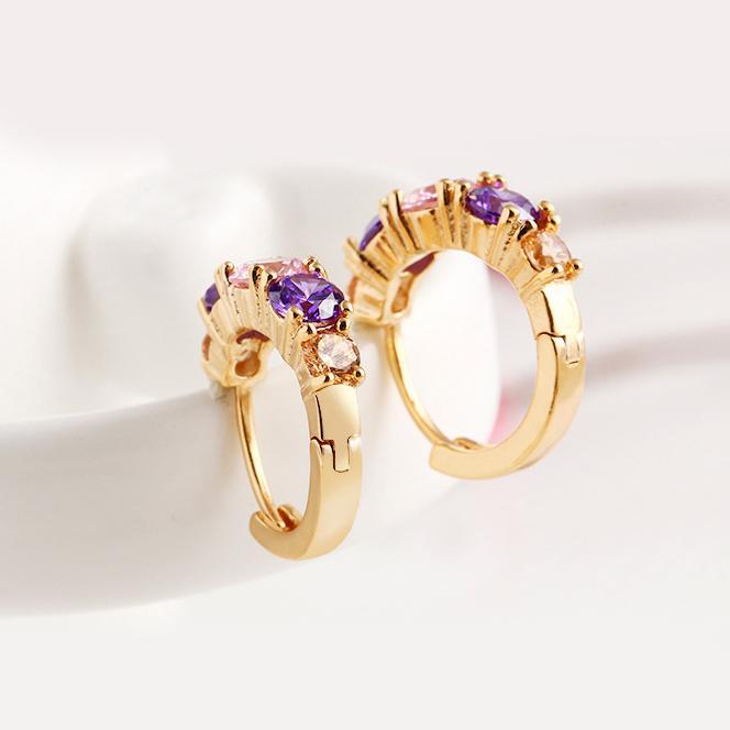 Amethyst Multistone Huggie Earring With Austrian Crystals 18K Gold Pla