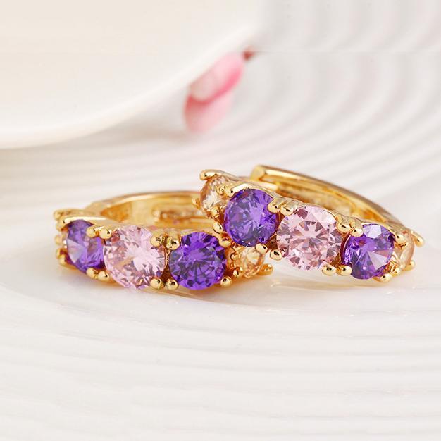 Amethyst Multistone Huggie Earring With Austrian Crystals 18K Gold Pla