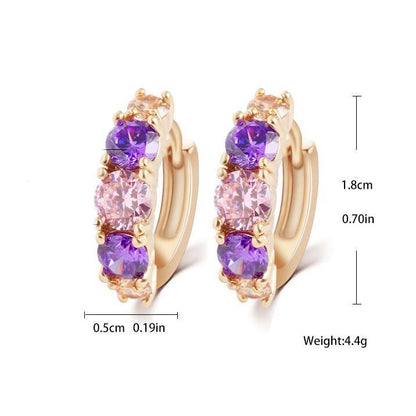 Amethyst Multistone Huggie Earring With Austrian Crystals 18K Gold Pla