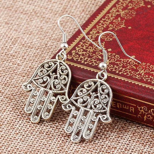 Hamsa Drop Earring 18K White Gold Plated Earring in 18K White Gold Pla