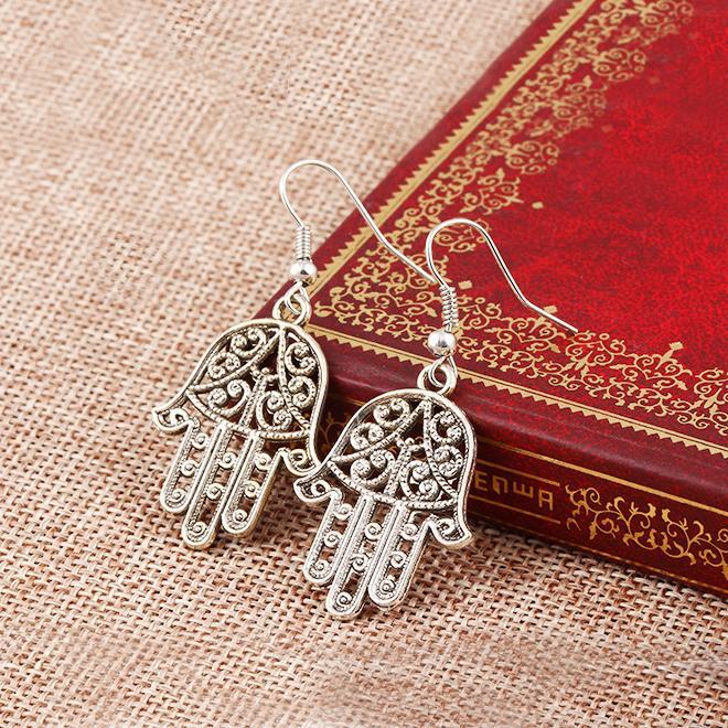 Hamsa Drop Earring 18K White Gold Plated Earring in 18K White Gold Pla