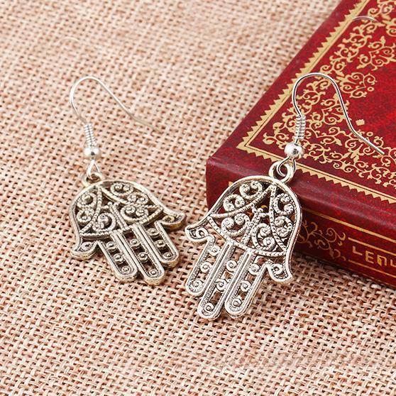 Hamsa Drop Earring 18K White Gold Plated Earring in 18K White Gold Pla