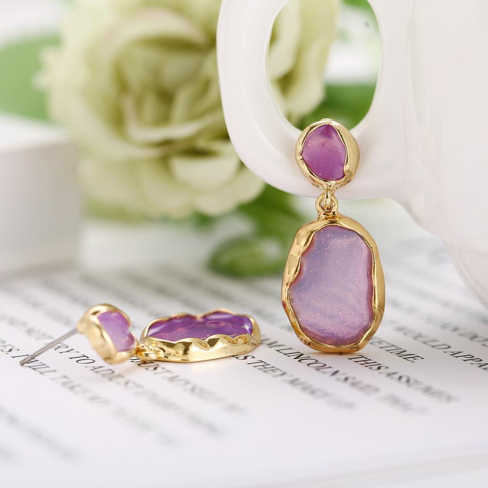 Transparent Glass Stone Drop Earring - Purple 18K Gold Plated Earring