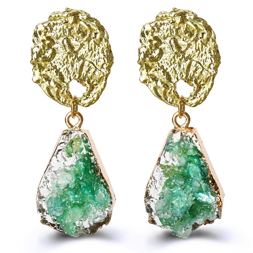 Glass Stone Drop Earring - Green 18K Gold Plated Earring in 18K Gold P