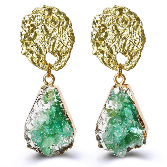 Glass Stone Drop Earring - Green 18K Gold Plated Earring in 18K Gold P