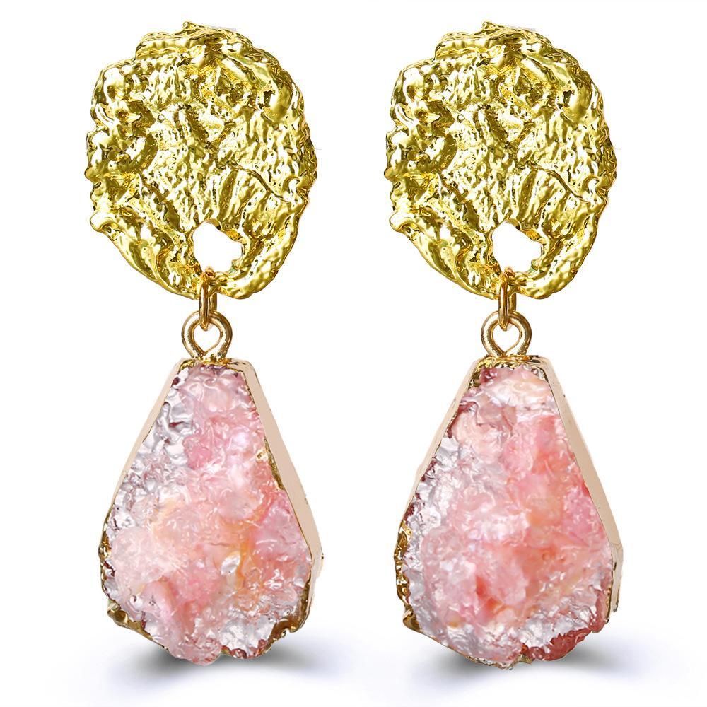 Glass Stone Drop Earring - Pink 18K Gold Plated Earring in 18K Gold Pl