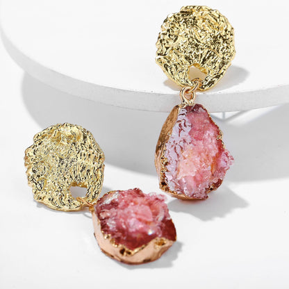 Glass Stone Drop Earring - Pink 18K Gold Plated Earring in 18K Gold Pl