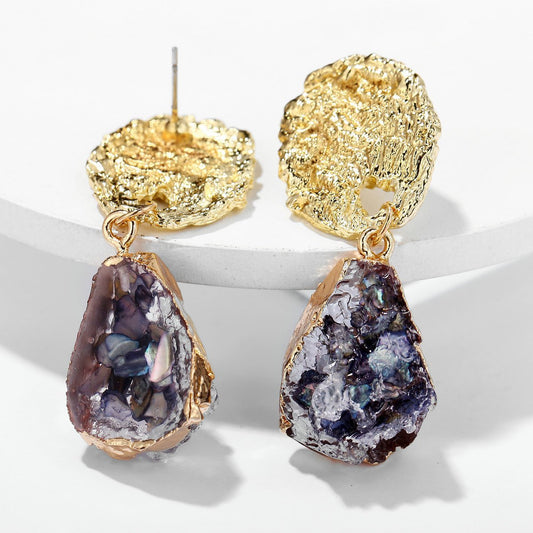 Glass Stone Drop Earring - Purple 18K Gold Plated Earring in 18K Gold