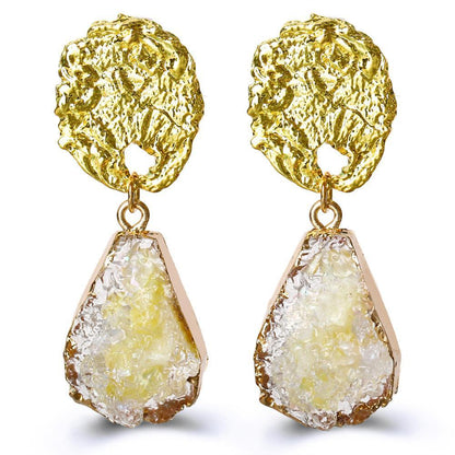 Glass Stone Drop Earring - Yellow 18K Gold Plated Earring in 18K Gold