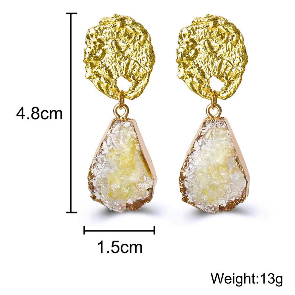 Glass Stone Drop Earring - Yellow 18K Gold Plated Earring in 18K Gold