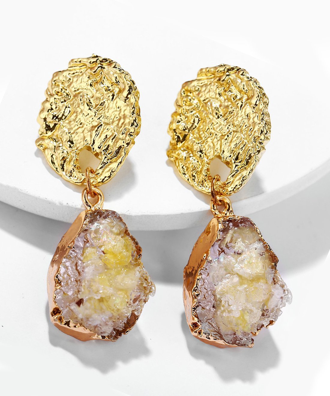 Glass Stone Drop Earring - Yellow 18K Gold Plated Earring in 18K Gold