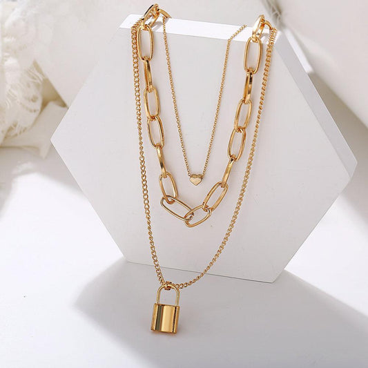 Heart Chain Lock Necklace 18K Gold Plated Necklace in 18K Gold Plated