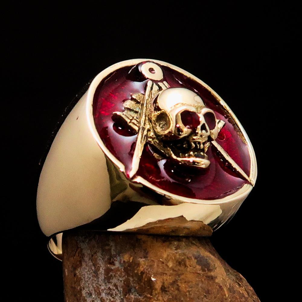 Perfectly crafted Men's Masonic Skull Ring Red - Solid Brass