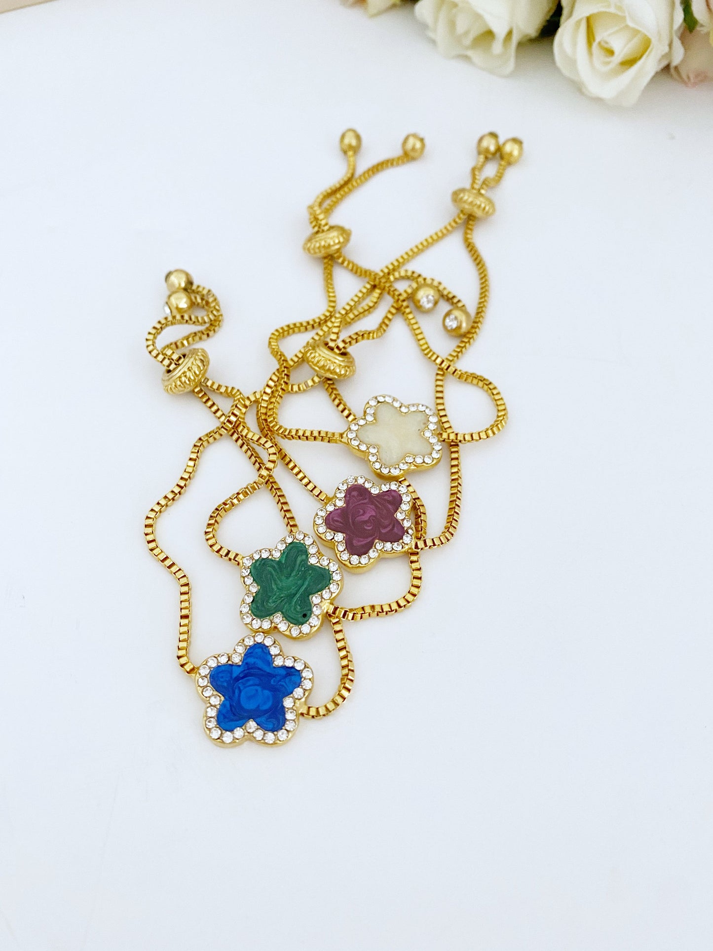 Adjustable Gold Lucky Clover Charm Bracelet