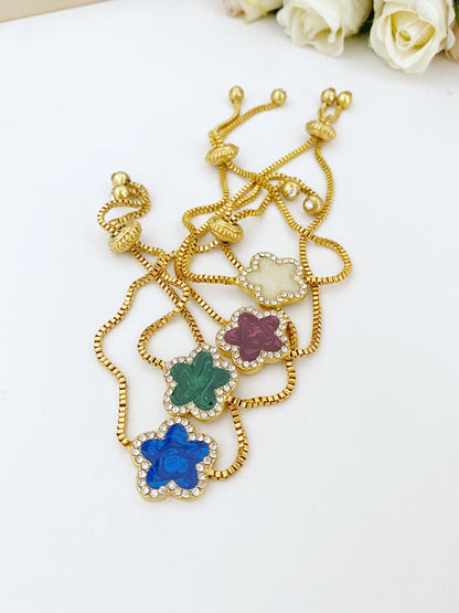 Adjustable Gold Lucky Clover Charm Bracelet