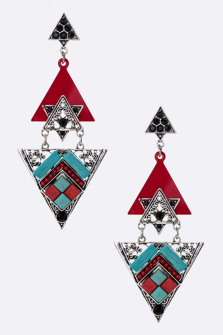 Mix Stone Triangle Drop Earrings