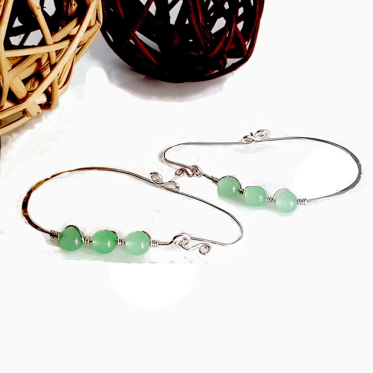 Romance in the Air Gemstone Hoop Pear Earrings | KJ-411HE | Handmade