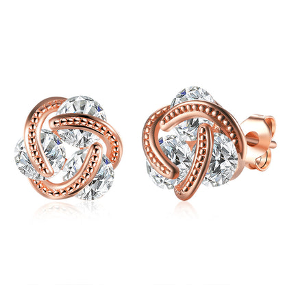 Triple Stone Knot Stud Earring in 18K Rose Gold Plated with  Crystals