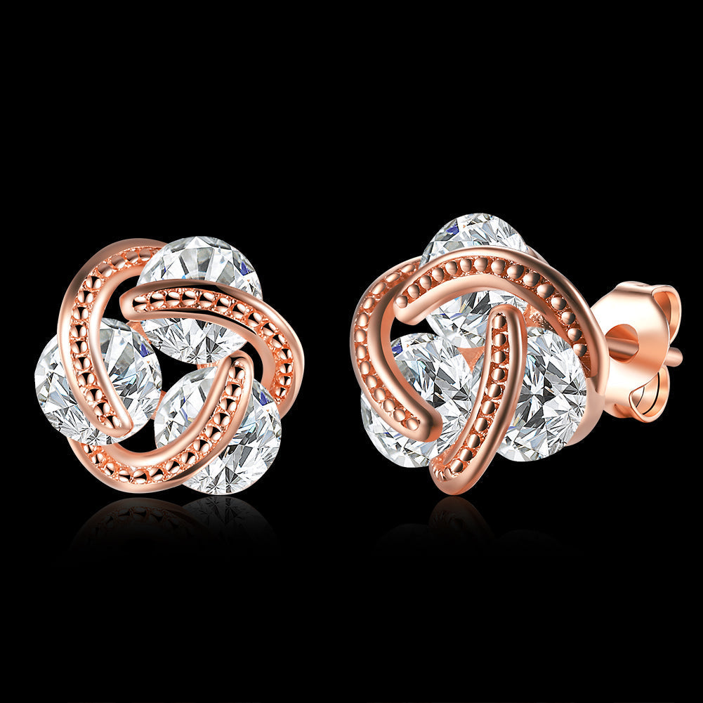 Triple Stone Knot Stud Earring in 18K Rose Gold Plated with  Crystals