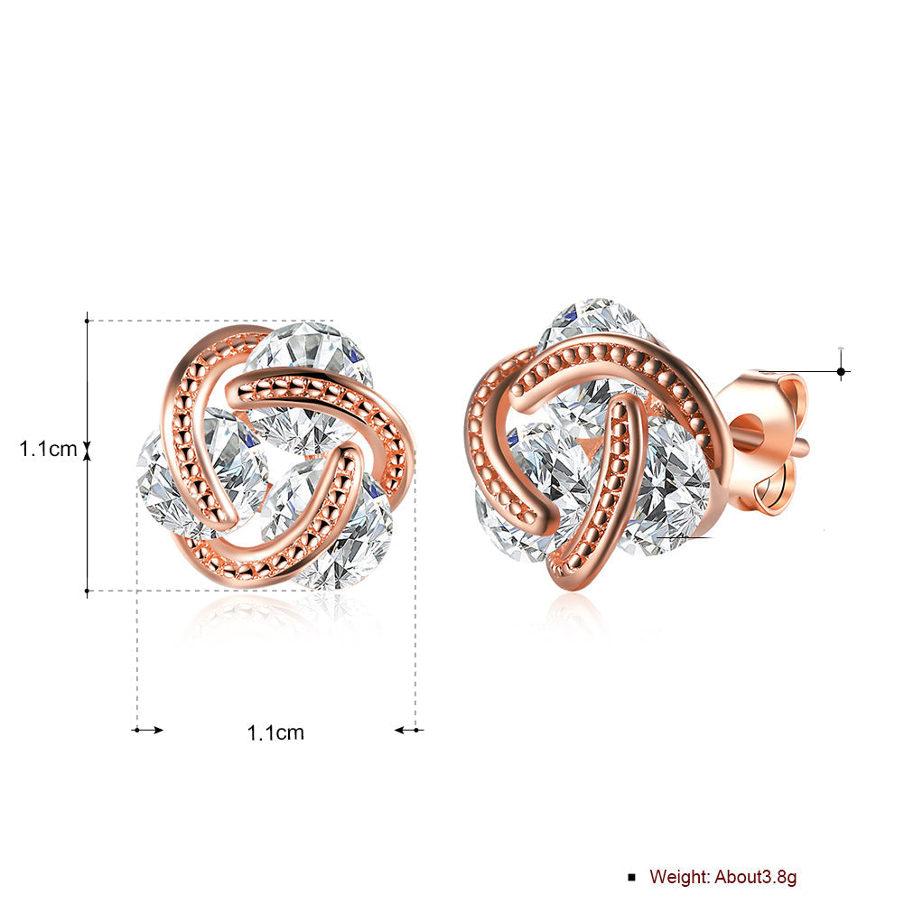 Triple Stone Knot Stud Earring in 18K Rose Gold Plated with  Crystals