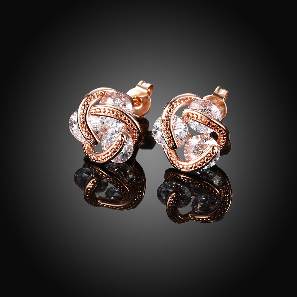 Triple Stone Knot Stud Earring in 18K Rose Gold Plated with  Crystals