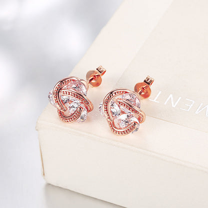 Triple Stone Knot Stud Earring in 18K Rose Gold Plated with  Crystals