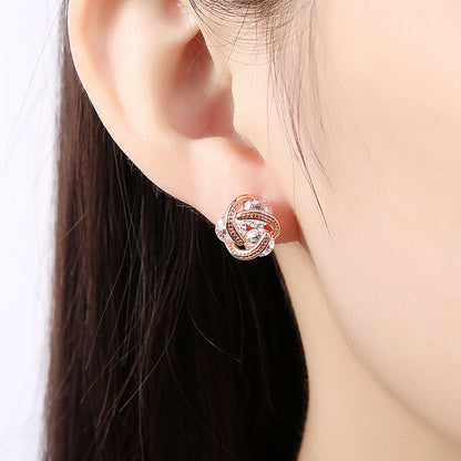 Triple Stone Knot Stud Earring in 18K Rose Gold Plated with  Crystals