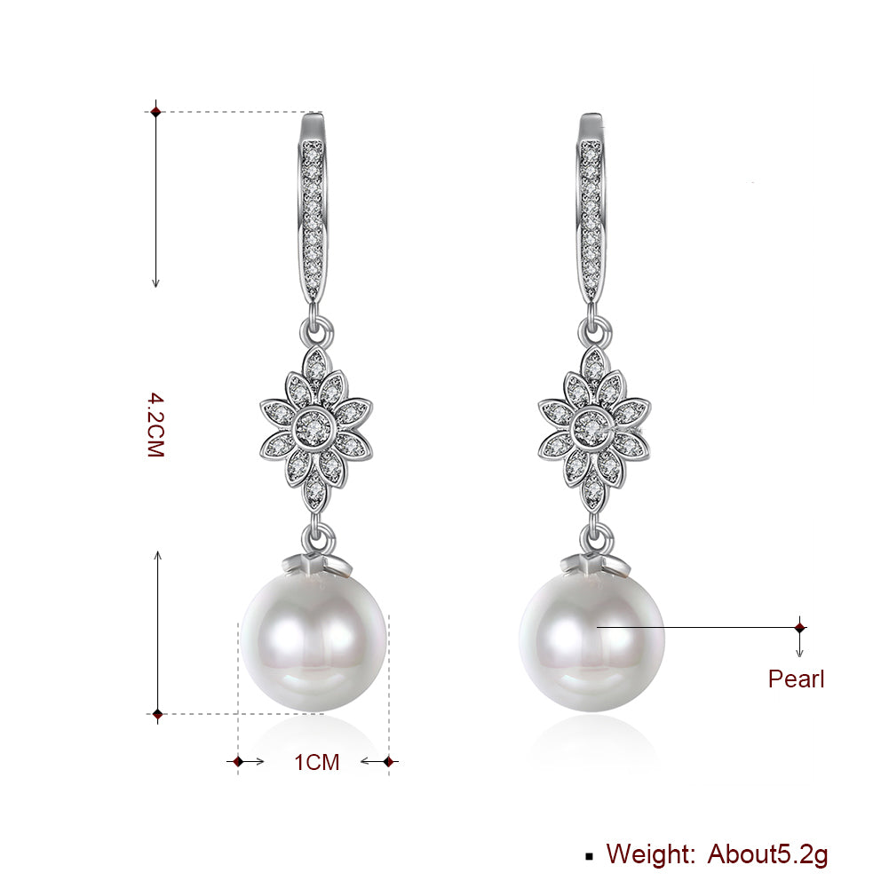 Freshwater Pearl Starburst Drop Earring in 18K White Gold Plated with