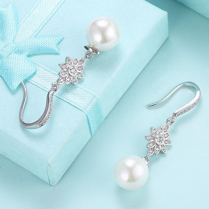 Freshwater Pearl Starburst Drop Earring in 18K White Gold Plated with