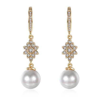 Freshwater Pearl Starburst Drop Earring in 18K Gold Plated with  Cryst