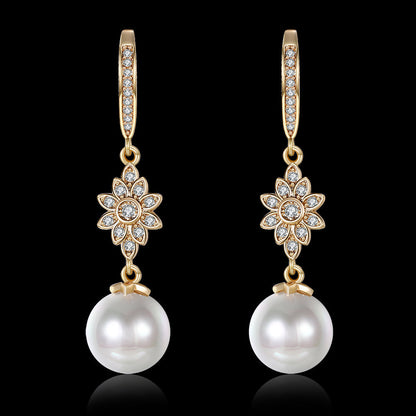 Freshwater Pearl Starburst Drop Earring in 18K Gold Plated with  Cryst