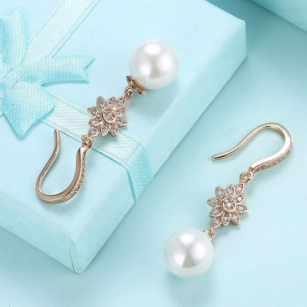 Freshwater Pearl Starburst Drop Earring in 18K Gold Plated with  Cryst