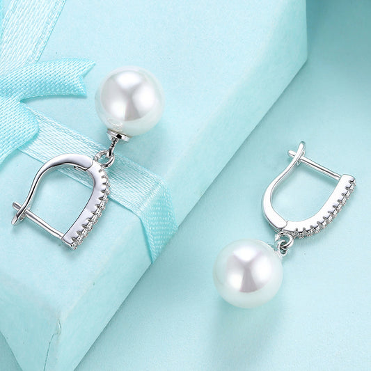 Freshwater Pearl Drop Earring in 18K White Gold Plated with  Crystals