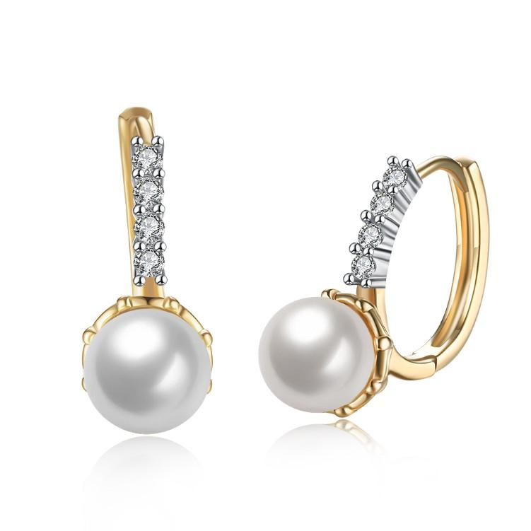 Austrian Crystal Curved Pav'e Pearl Huggie Earrings Set in 18K Gold IT