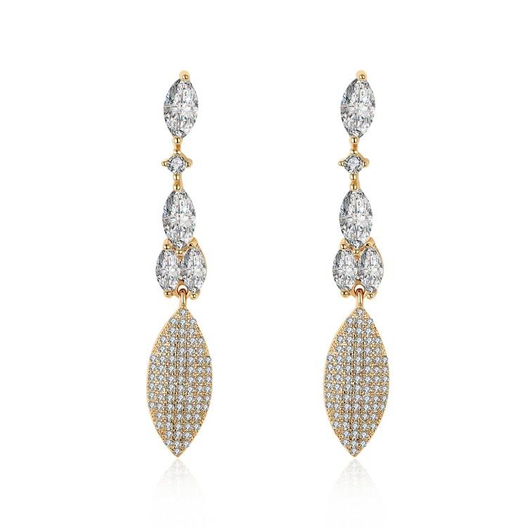 Crystal Micro-Pav'e Dangling Pear Shaped Earrings Set in 18K Gold