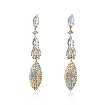 Crystal Micro-Pav'e Dangling Pear Shaped Earrings Set in 18K Gold