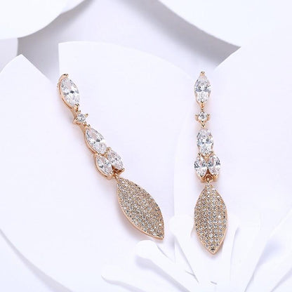 Crystal Micro-Pav'e Dangling Pear Shaped Earrings Set in 18K Gold