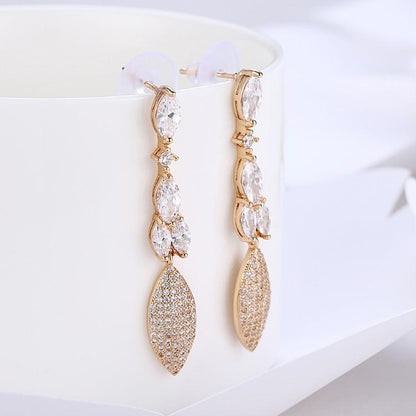 Crystal Micro-Pav'e Dangling Pear Shaped Earrings Set in 18K Gold