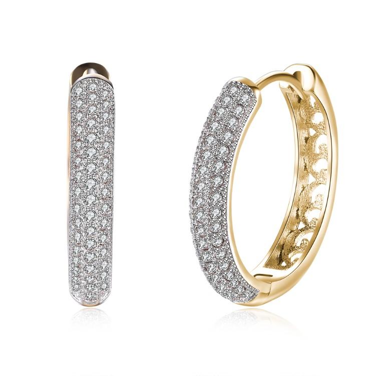 Crystal Micro Pav'e Classic Circular Huggies Set in 18K Gold