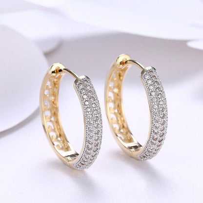 Crystal Micro Pav'e Classic Circular Huggies Set in 18K Gold