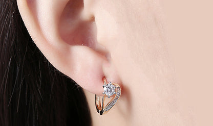 14K Gold Plating White Sapphire Curved Harp Clip On Earrings