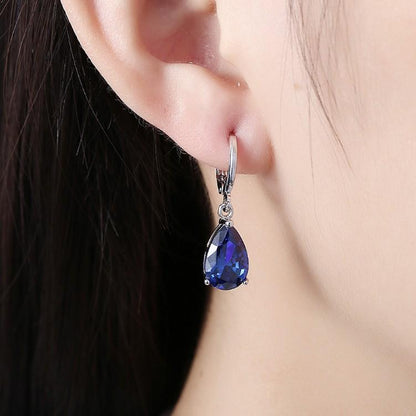 5.55 CTTW Sapphire Pear Shaped Drop Earrings Set in 18K White Gold