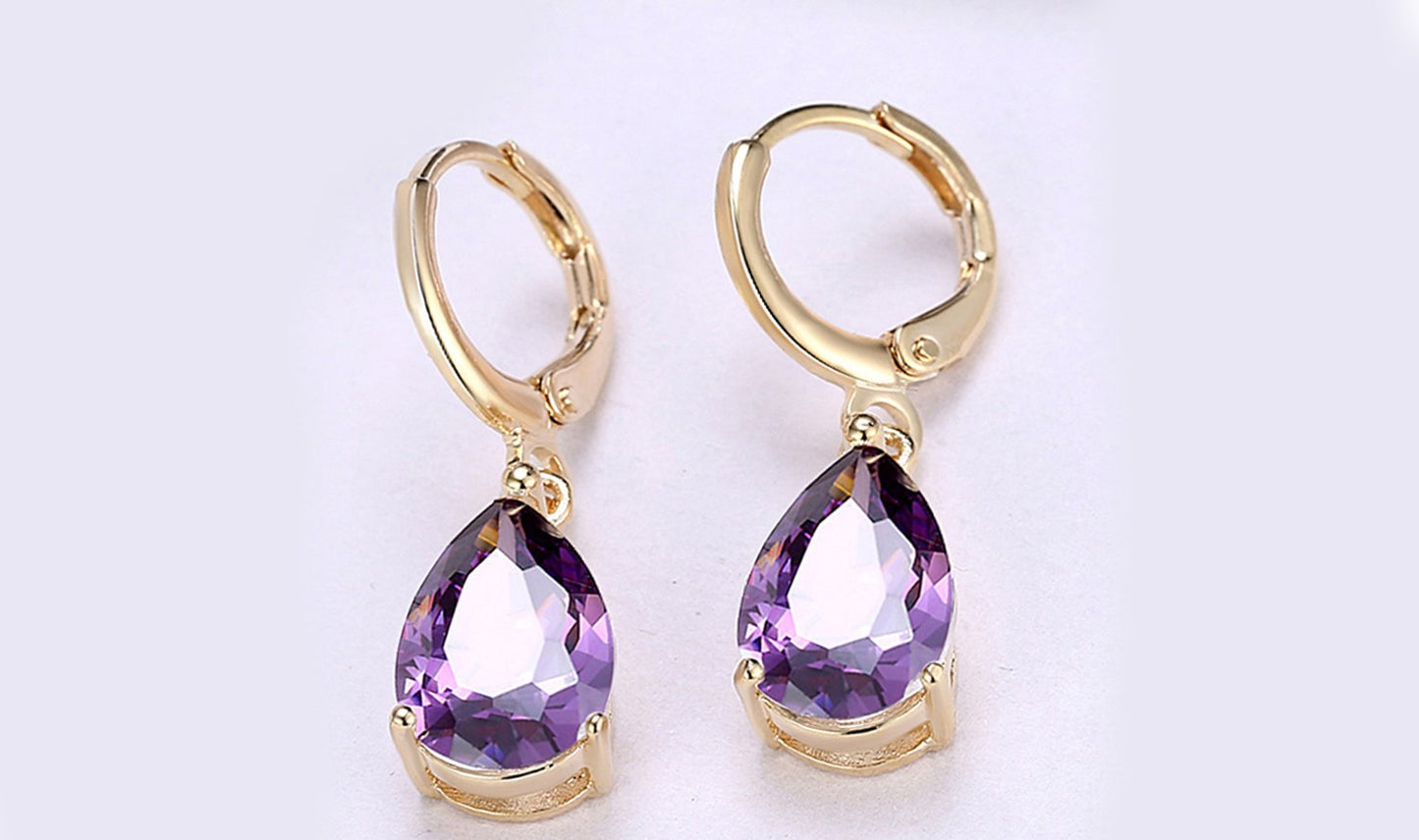 14K Gold Plating Sleek Elements Pear Cut Drop Earrings - 3 Options Ava