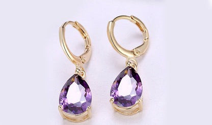 14K Gold Plating Sleek Elements Pear Cut Drop Earrings - 3 Options Ava