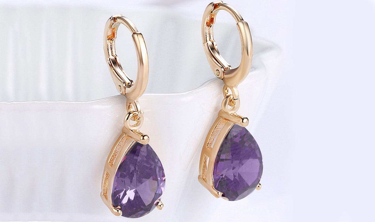 14K Gold Plating Sleek Elements Pear Cut Drop Earrings - 3 Options Ava