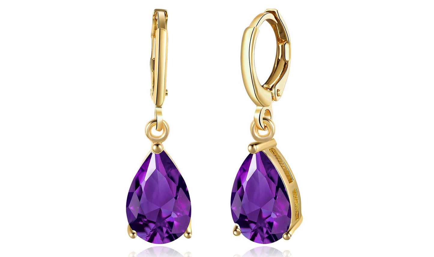 14K Gold Plating Sleek Elements Pear Cut Drop Earrings - 3 Options Ava