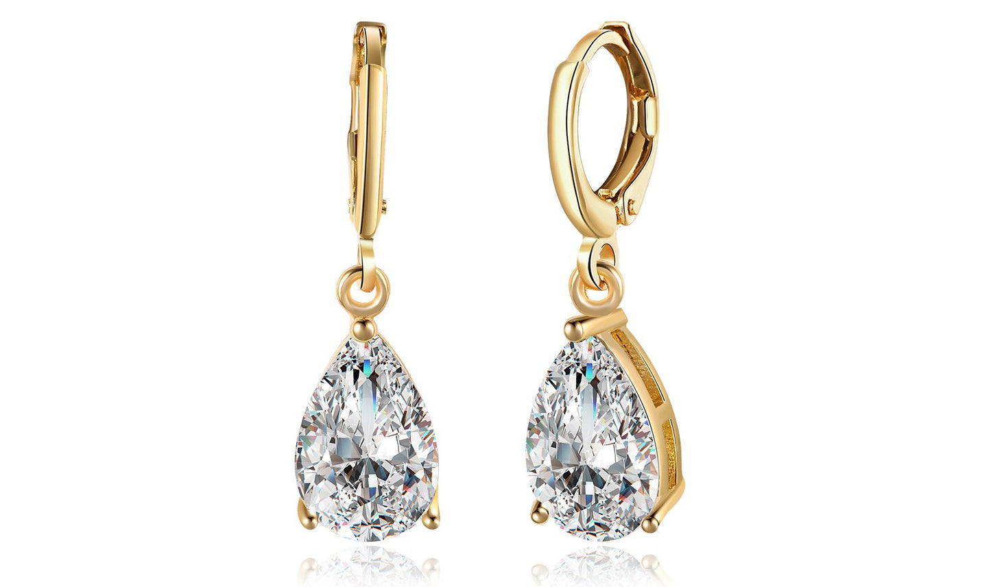 14K Gold Plating Sleek Elements Pear Cut Drop Earrings - 3 Options Ava