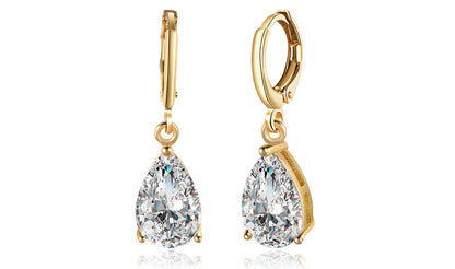 14K Gold Plating Sleek Elements Pear Cut Drop Earrings - 3 Options Ava